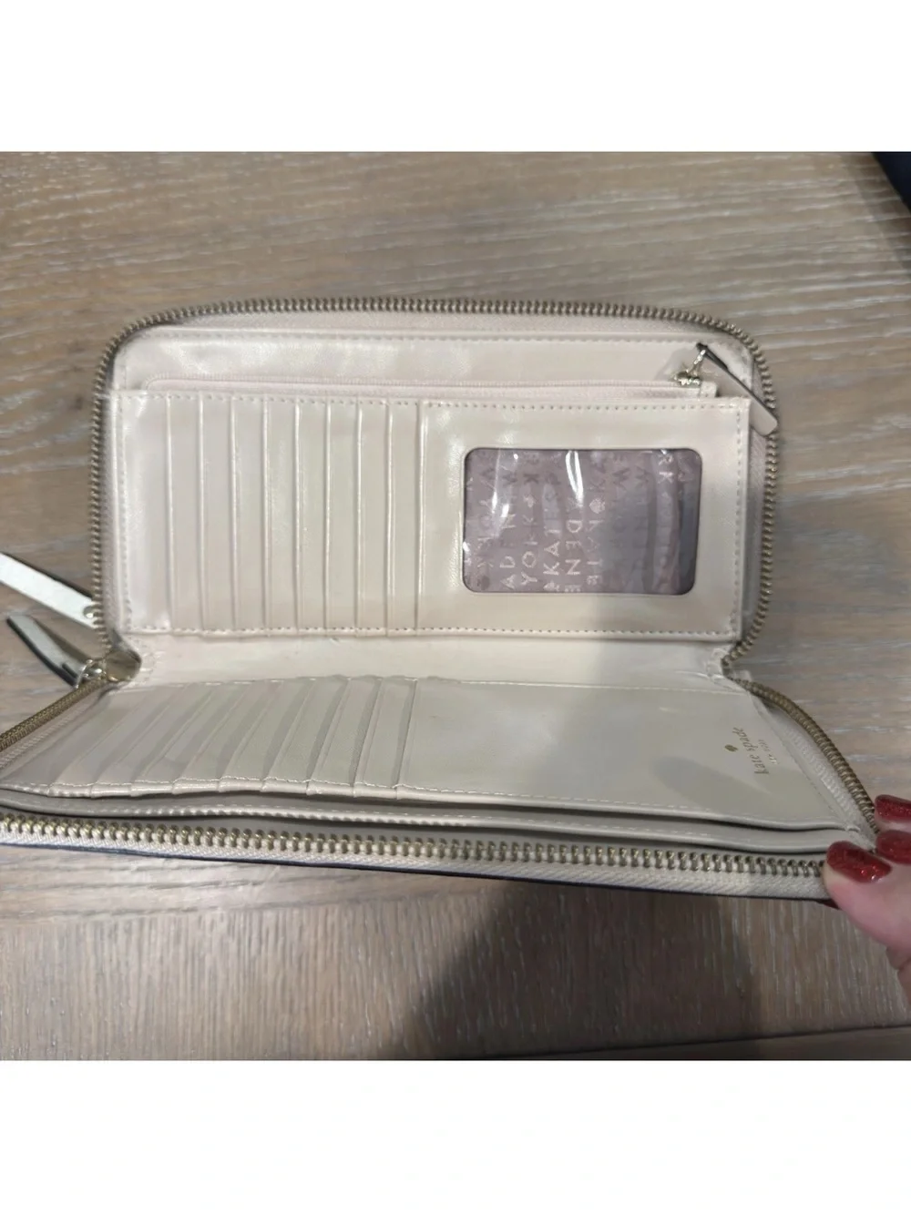 KATE SPADE beige leather zip around large continental wallet